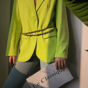 Black Flannel Woven Chunky Metallic Waist Chain