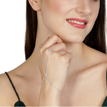 Glam Chain Ring Bracelet with Crystals