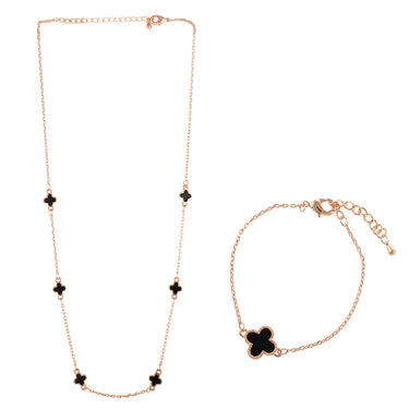 Grace Black Clover Charm Necklace and Bracelet Set