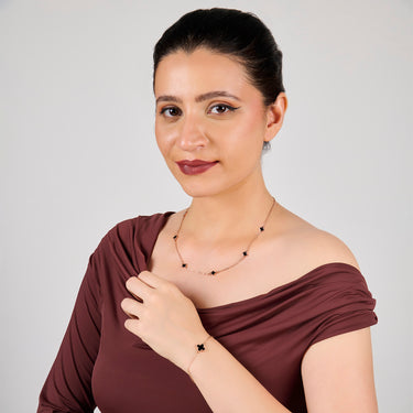 Grace Black Clover Charm Necklace and Bracelet Set