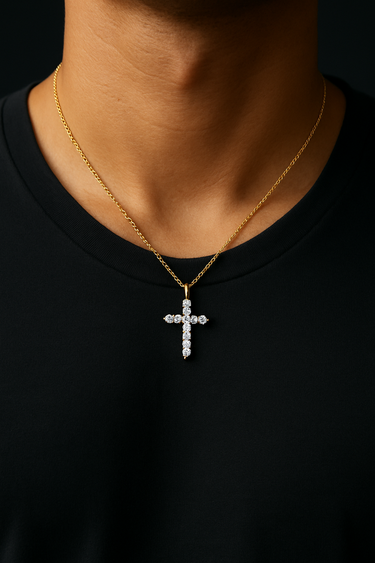 Mens Cross in Zircon Pendant Chain | 14K Plated