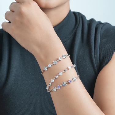Clover/Heart Zircon Bracelet | 18K Rhodium Plated