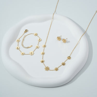 Floral Bloom Necklace, Earring, Bracelet Set | 18K Plated