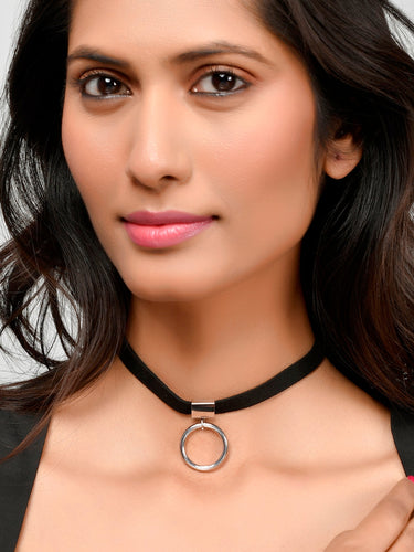 Midnight Drop Black Leather Choker Necklace