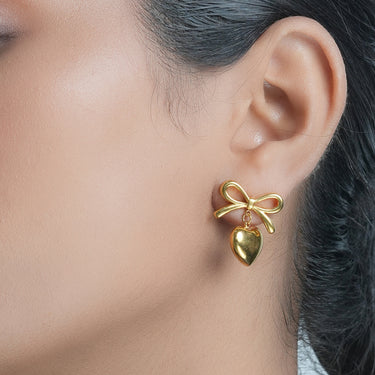 Gold heart bow earrings