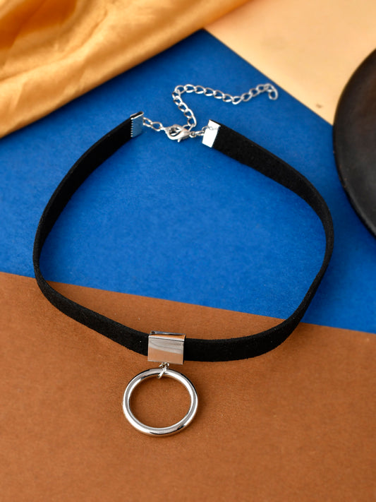 Midnight Drop Black Leather Choker Necklace