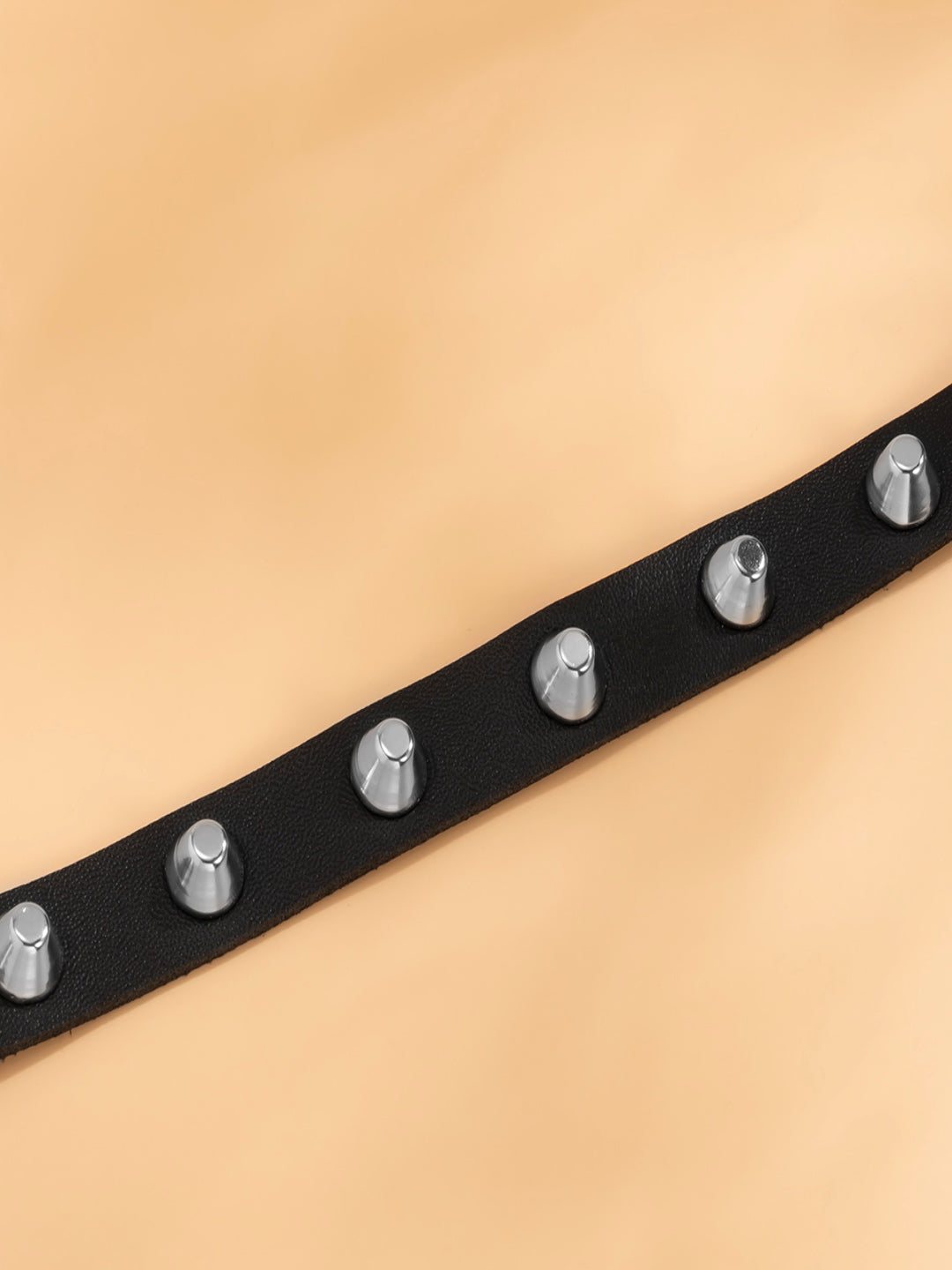 Black Faux Leather Metal Spike Choker Necklace