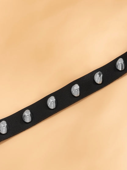 Black Faux Leather Metal Spike Choker Necklace