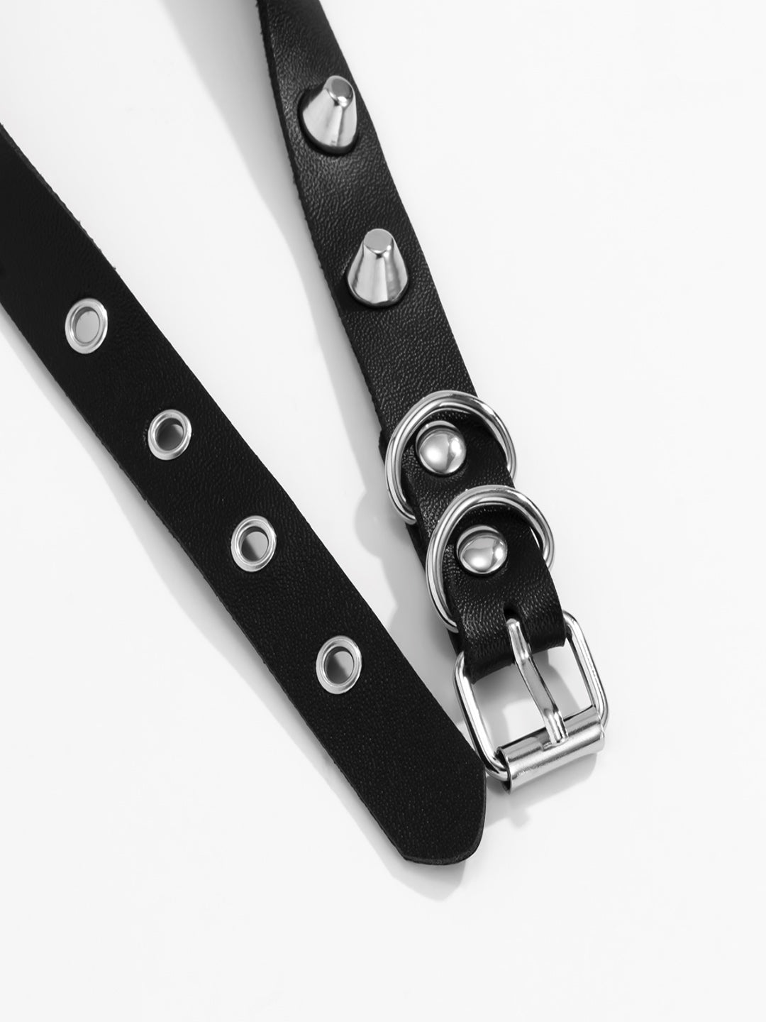 Black Faux Leather Metal Spike Choker Necklace