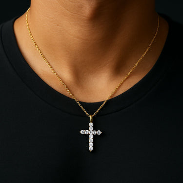 Mens Cross in Zircon Pendant Chain | 14K Plated