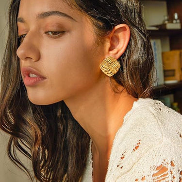 Ribbed Square Folded Studs | 18K Plated