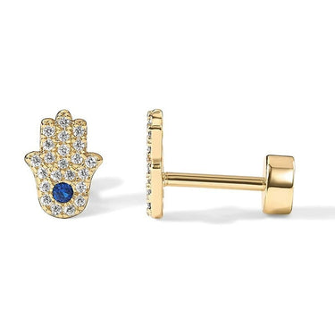 Hamsa Hand Zircon Flat Back Studs | 14K Plated
