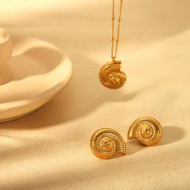 Snail Shell Pendant and Studs Set | 18K Plated