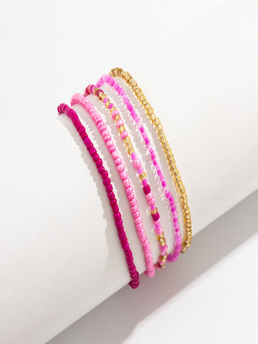 Pink Harmony Beaded Anklets (Set of 5)