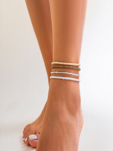 Golden Sands Beaded Anklets (Set of 4)