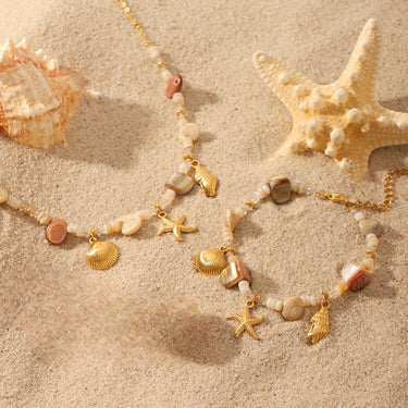 Ocean Theme Charm Necklace & Bracelet Set