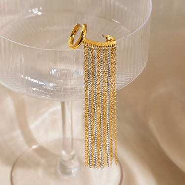 Kellyn Layered Tasseled Chain Drops (Single) | 18K Plated