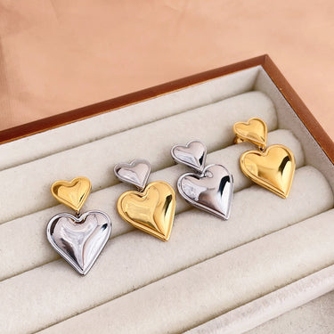 Two Tone Duo Heart Drop Stud (Set of 4) | 18K Plated