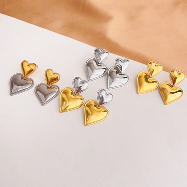 Two Tone Duo Heart Drop Stud (Set of 4) | 18K Plated
