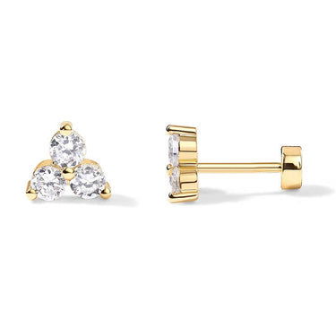 3 Diamond Zircon Screw Back Studs | 14K Plated