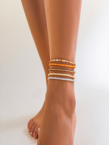 Desert Glow Beaded Anklets (Set of 5)
