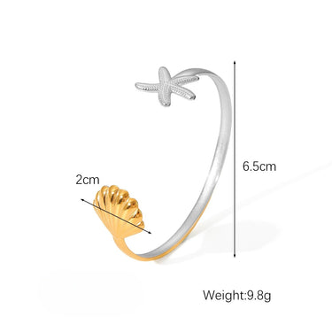 Two tone Starfish Shell Cuff Bracelet size