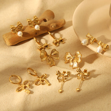 Bow Drop Huggies | 18K Plated