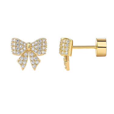Bow Zircon Flat Back Studs | 14K Plated
