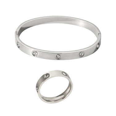 Silver Zircon Bracelet & Ring Set aquastreet