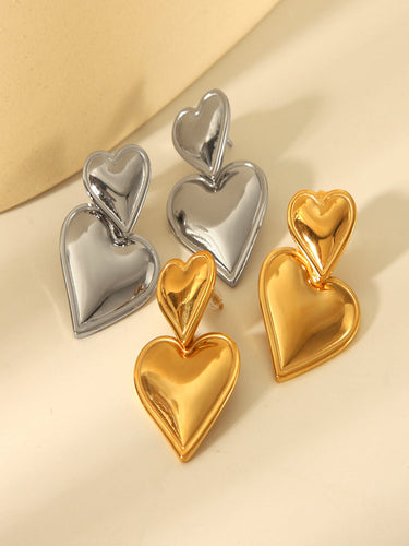 Duo Heart Drop Studs | 18K Plated