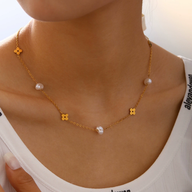 Solie Clover & Pearl Charm Necklace | 18K Plated
