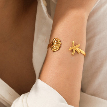 Gold Starfish and Seashell Cuff Bracelet