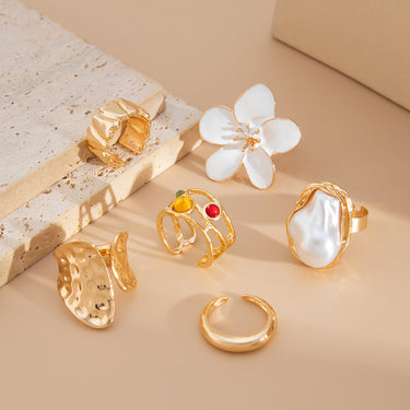 Bailey Floral Pearl Stack Rings(Set of 6)