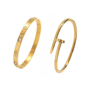 Set of 2 - Clover Nail Bangle Bracelet | 18K Plated