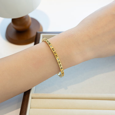 Roman Numeral Bangle Bracelet | 18K Plated