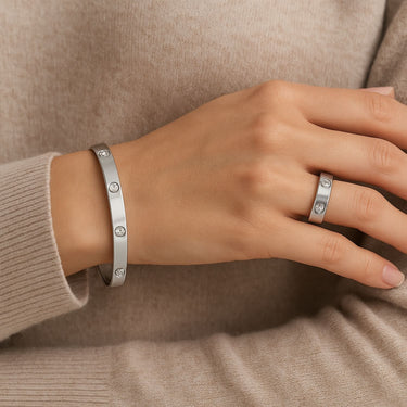 Silver Zircon Bracelet & Ring Set