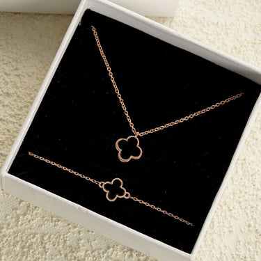 Rosette Charm Necklace and Bracelet Set | 18K Plated