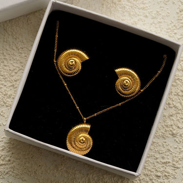 Snail Shell Pendant and Studs Set | 18K Plated