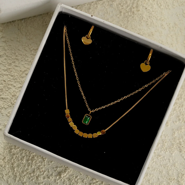 Emeralda Grace Pendant and Earrings Set | 18K Plated