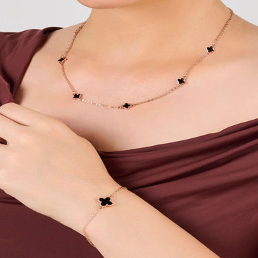 Grace Black Clover Charm Necklace and Bracelet Set