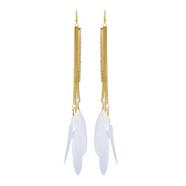 Breeze White Tassel Feather Earrings