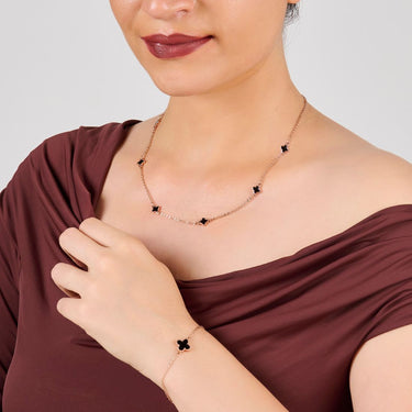 Grace Black Clover Charm Necklace and Bracelet Set
